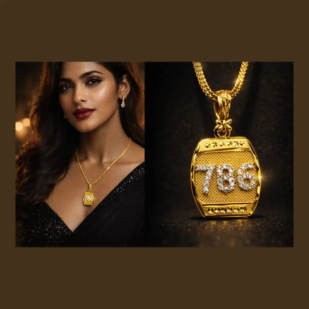 786 Blessing Gold Pendant Necklace for Men & Women – Luxury Stone Studded Chain