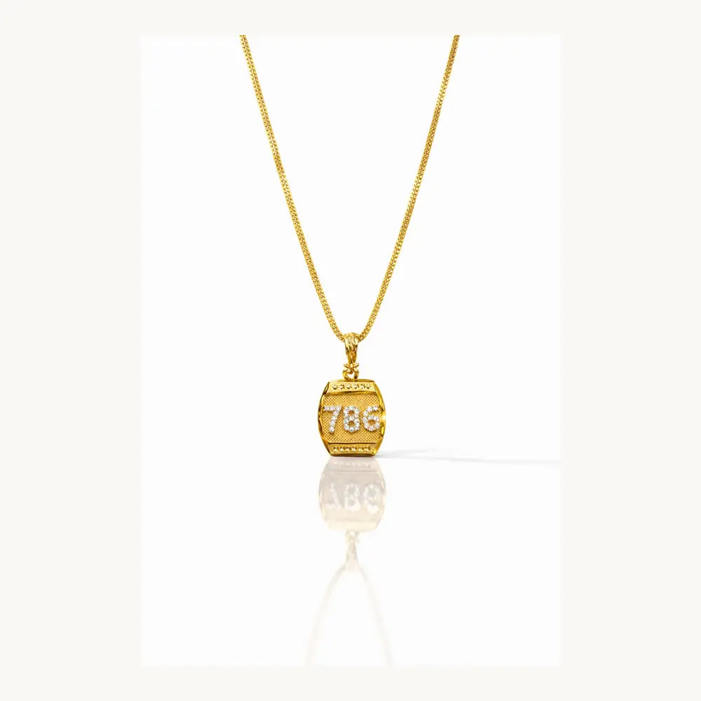 786 Blessing Gold Pendant Necklace for Men & Women – Luxury Stone Studded Chain