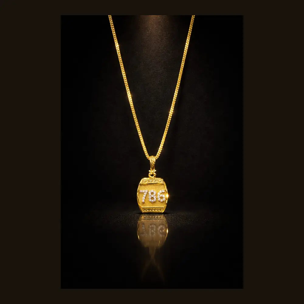 786 Blessing Gold Pendant Necklace for Men & Women – Luxury Stone Studded Chain