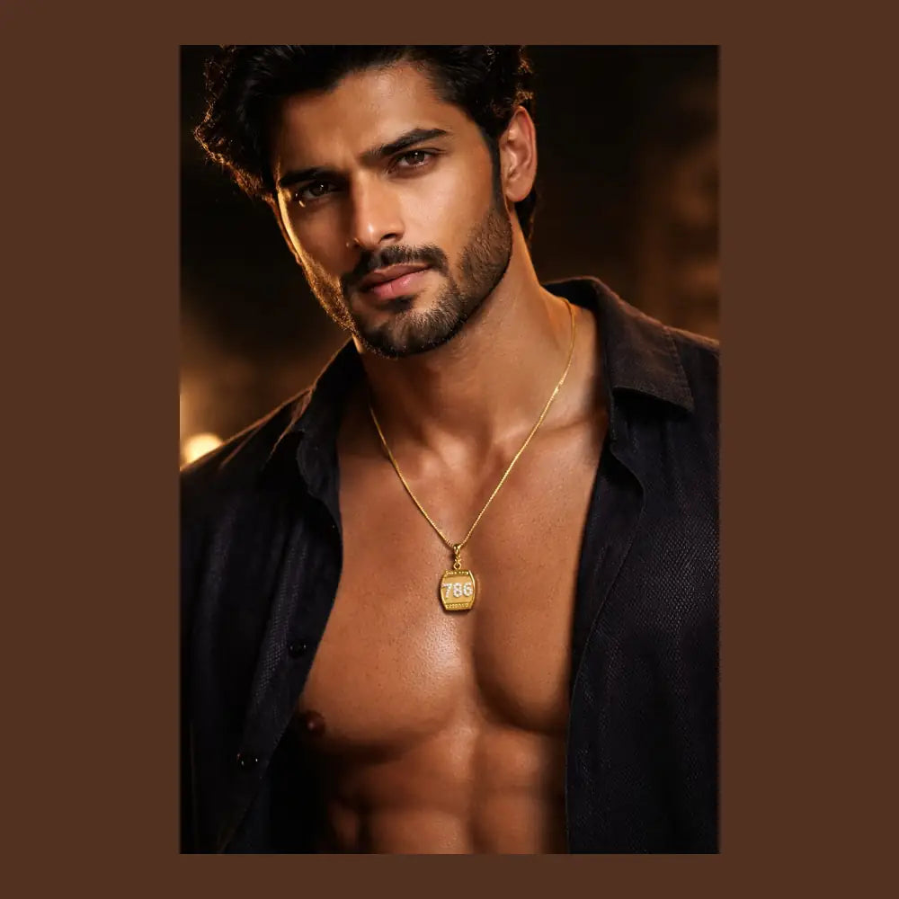 786 Blessing Gold Pendant Necklace for Men & Women – Luxury Stone Studded Chain
