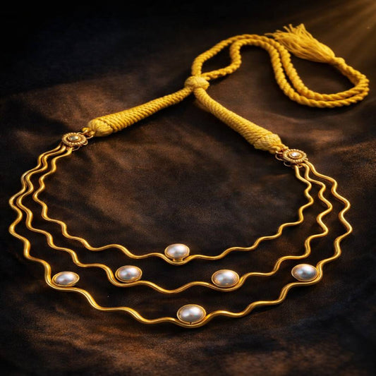 Elegant 3 Layer Pearl Wave Necklace – Gold Plated Designer Necklace | ZHome