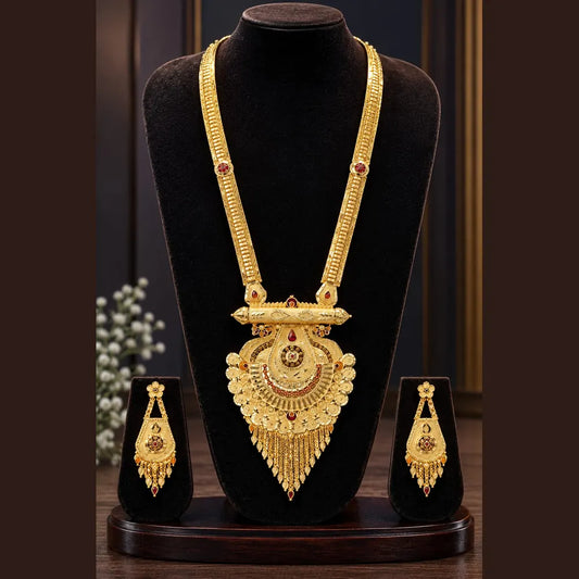 Exclusive Onegram Gold Ranihaar Necklace Set with Earrings