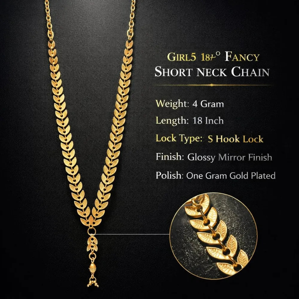 Elegant Leaf Design Short Gold Plated Neck Chain for Women (18 Inch)