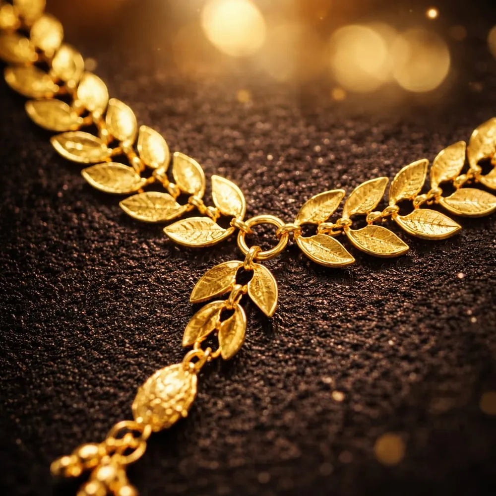 Elegant Leaf Design Short Gold Plated Neck Chain for Women (18 Inch)