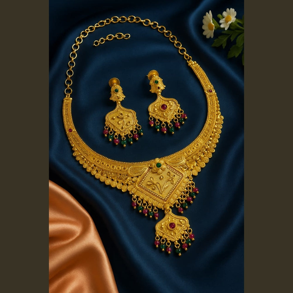 ZHOME Gold Necklace Set on blue velvet dummy – Premium 2 mgram handmade jewellery