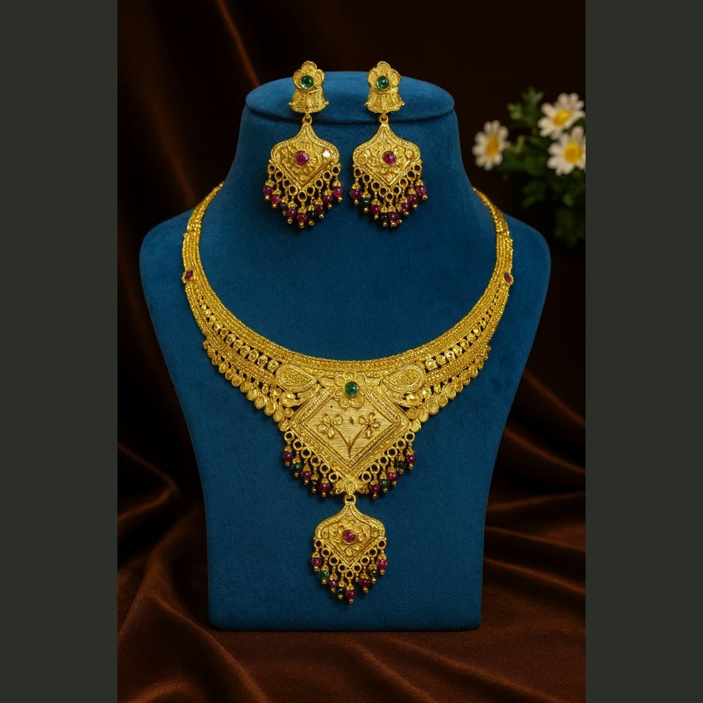 ZHOME Flat-lay Necklace Set on blue satin – RealGold handcrafted onegram gold jewellery