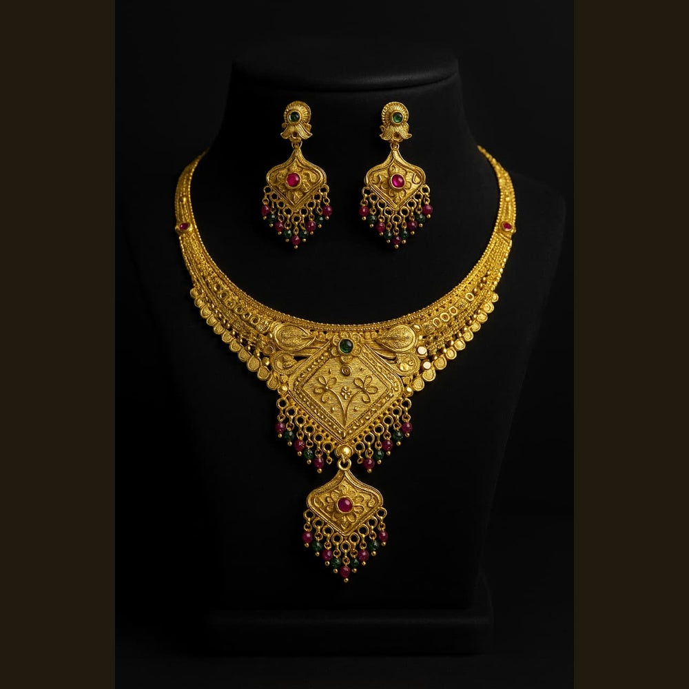 ZHOME Two mgram Haar Necklace Set on black background – Partywear RealGold fine work