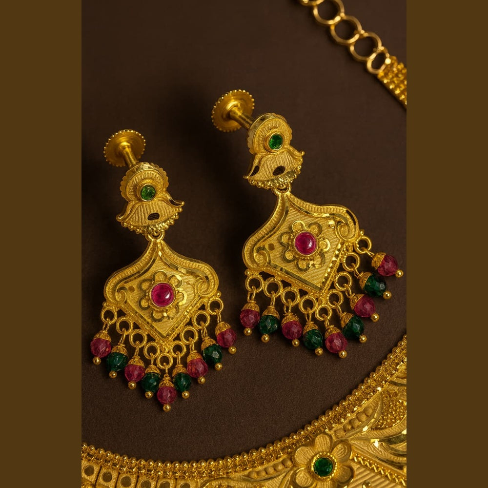 ZHOME Close-up of Earrings – Ruby and Emerald Beads handcrafted gold finish