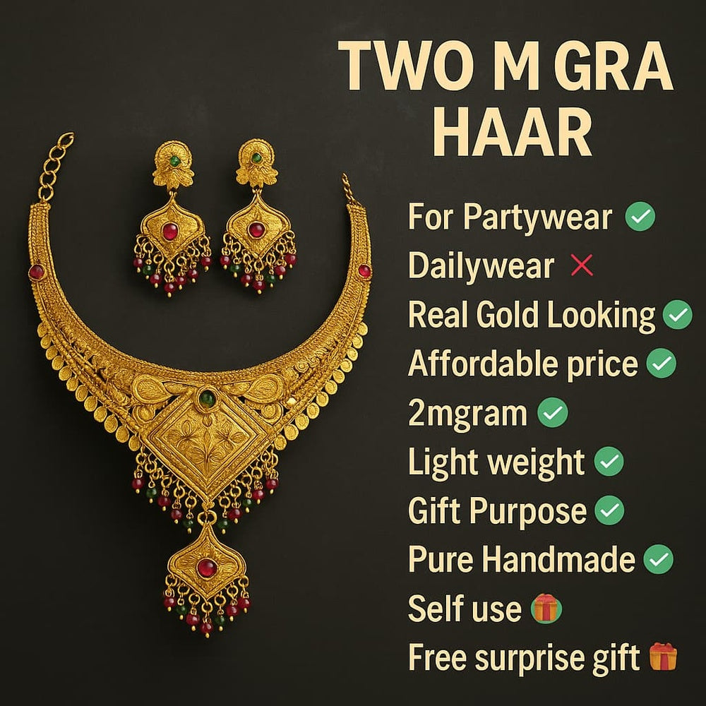 ZHOME Exclusion OneGram Gold Short Necklace Jewelry Set – RealGold Fine Work | Handmade 2 mgram Gold Look Design