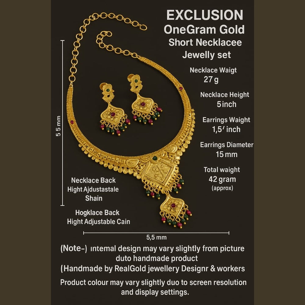 ZHOME OneGram Gold Necklace Set with Earrings – Product dimensions and details display