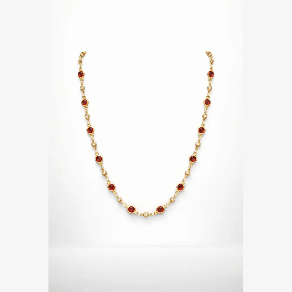 ZHome Royal Red Zirconia Gold Plated Chain Necklace 20 Inch | Daily Wear Premium Jewellery
