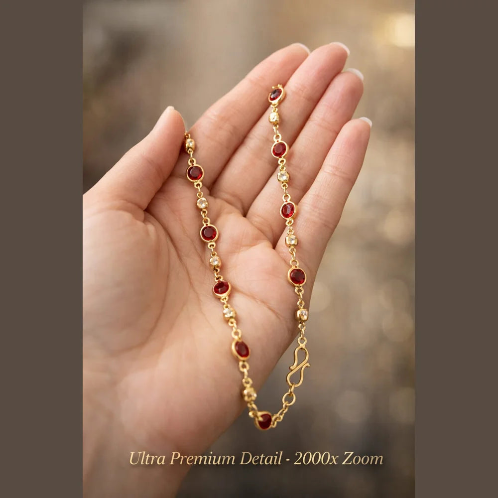 ZHome Royal Red Zirconia Gold Plated Chain Necklace 20 Inch | Daily Wear Premium Jewellery