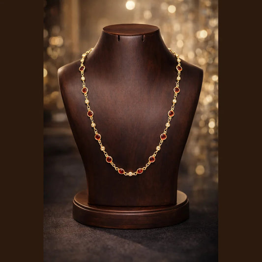 ZHome Royal Red Zirconia Gold Plated Chain Necklace 20 Inch | Daily Wear Premium Jewellery
