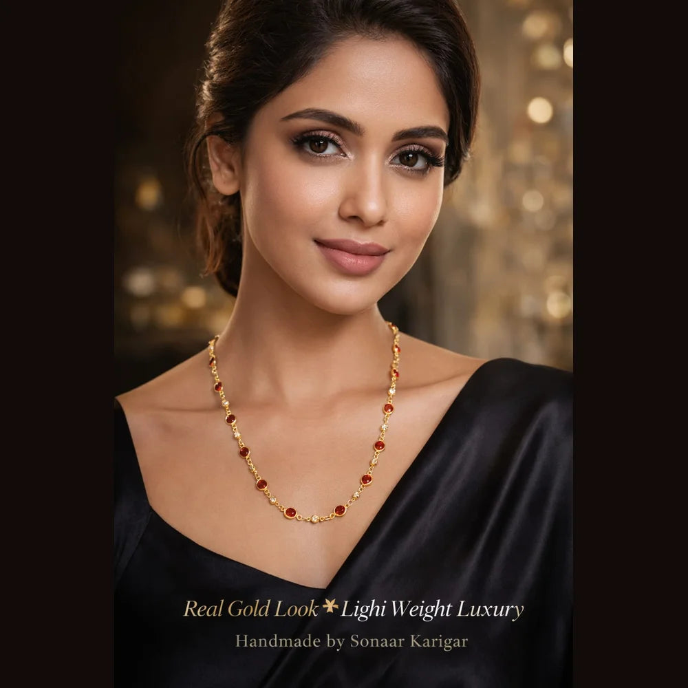 ZHome Royal Red Zirconia Gold Plated Chain Necklace 20 Inch | Daily Wear Premium Jewellery