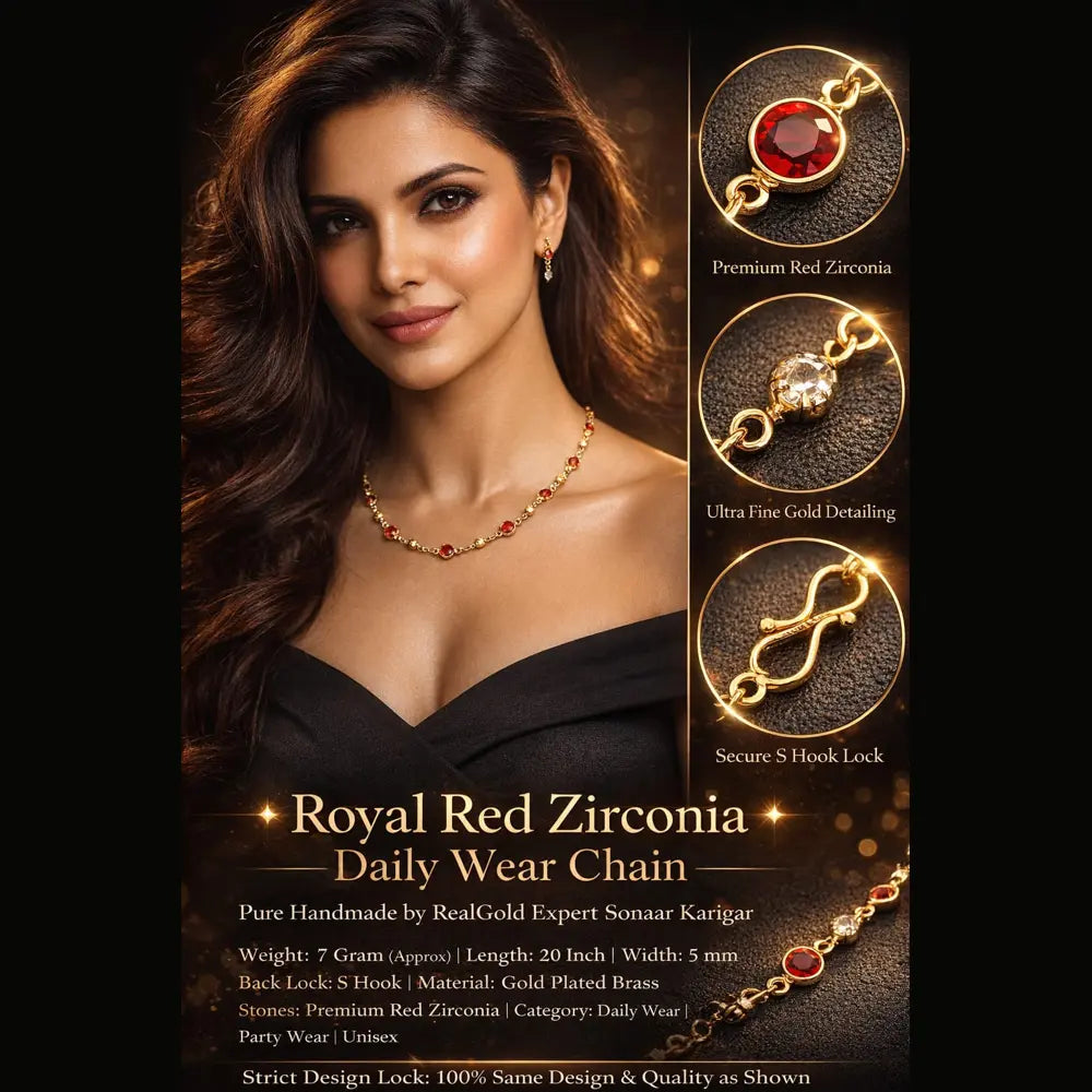 ZHome Royal Red Zirconia Gold Plated Chain Necklace 20 Inch | Daily Wear Premium Jewellery