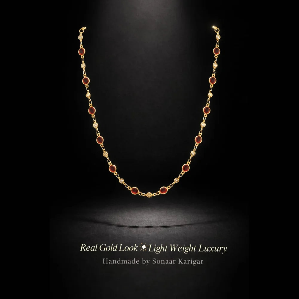ZHome Royal Red Zirconia Gold Plated Chain Necklace 20 Inch | Daily Wear Premium Jewellery