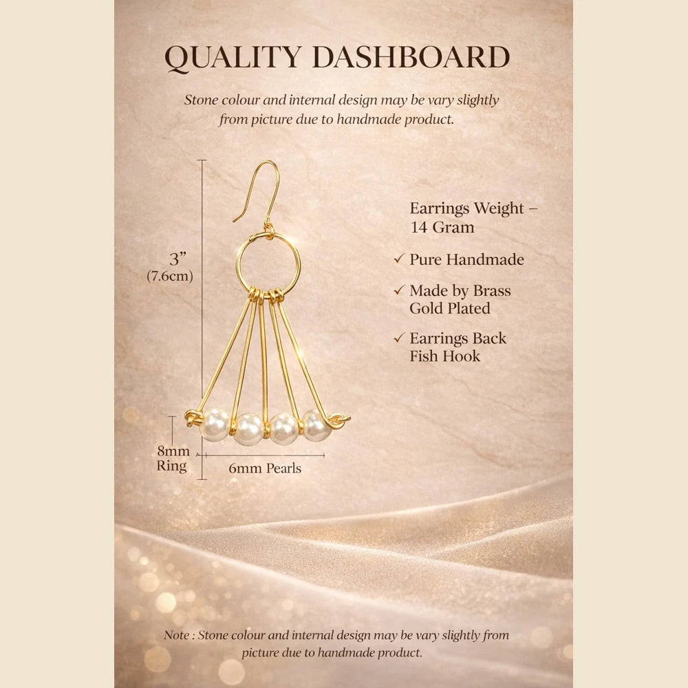 Premium brass one gram gold finish pearl statement earrings for women gold look designer imitation jewellery for wedding, party wear, festive and traditional collection by ZHome India
