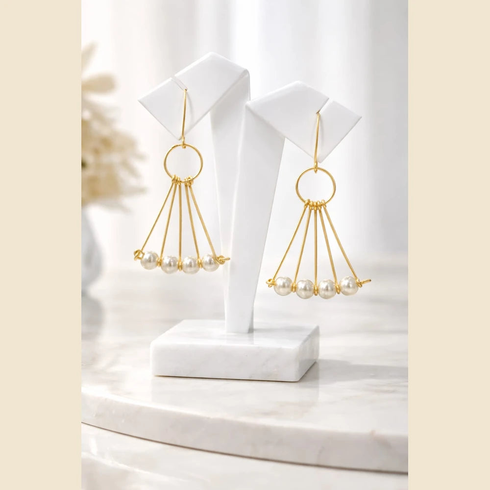 Premium brass one gram gold finish pearl statement earrings for women gold look designer imitation jewellery for wedding, party wear, festive and traditional collection by ZHome India