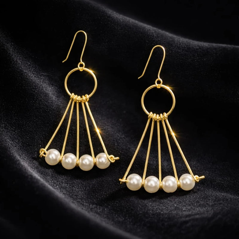 Elegant Pearl Fan Drop Earrings – Brass One Gram Gold Finish | ZHome