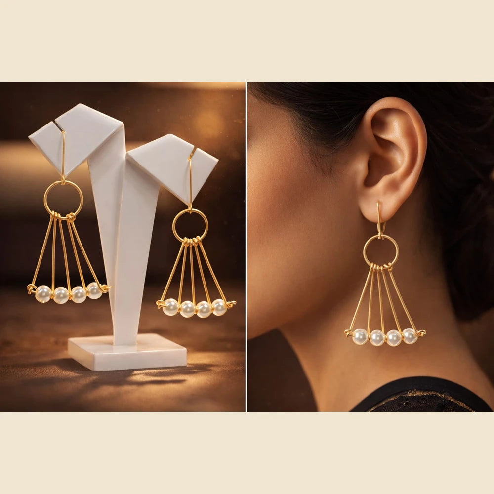 Premium brass one gram gold finished pearl statement earrings for women luxury designer imitation jewellery for wedding and party wear by ZHome