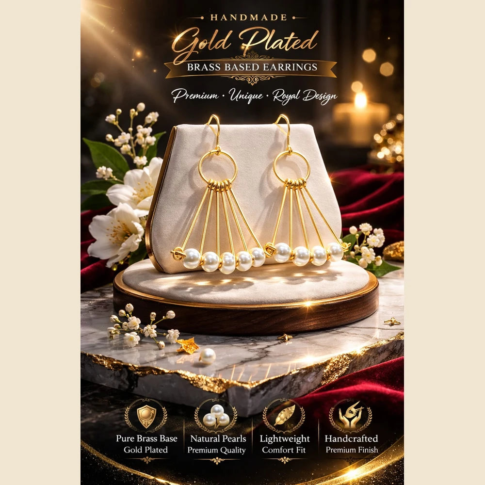 Premium brass one gram gold finish pearl statement earrings for women gold look designer imitation jewellery for wedding, party wear, festive and traditional collection by ZHome India