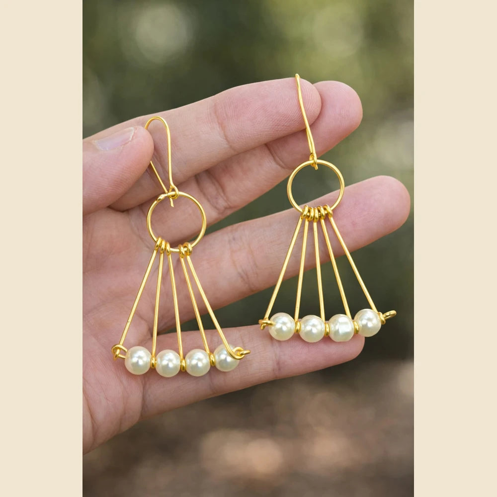 Premium brass one gram gold finish pearl statement earrings for women gold look designer imitation jewellery for wedding, party wear, festive and traditional collection by ZHome India