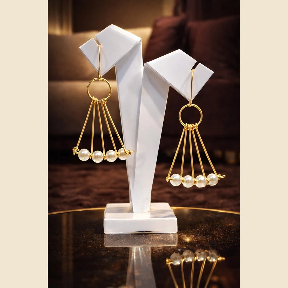 Premium brass one gram gold finish pearl statement earrings for women gold look designer imitation jewellery for wedding, party wear, festive and traditional collection by ZHome India