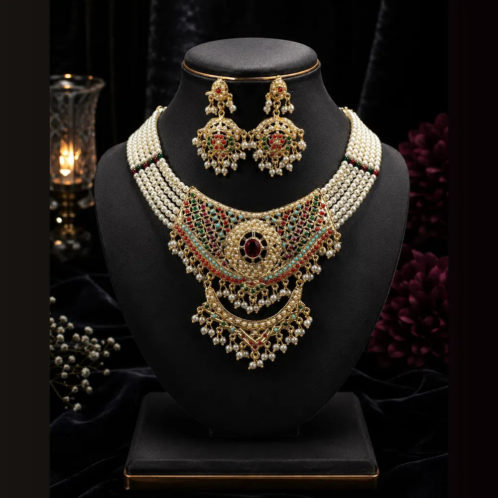 Royal Bridal Kundan Choker & Long Necklace Set with Earrings – Premium Gold Polish