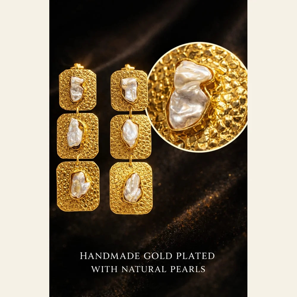 Premium brass one gram gold finished pearl statement earrings for women luxury designer imitation jewellery for wedding and party wear by ZHome
