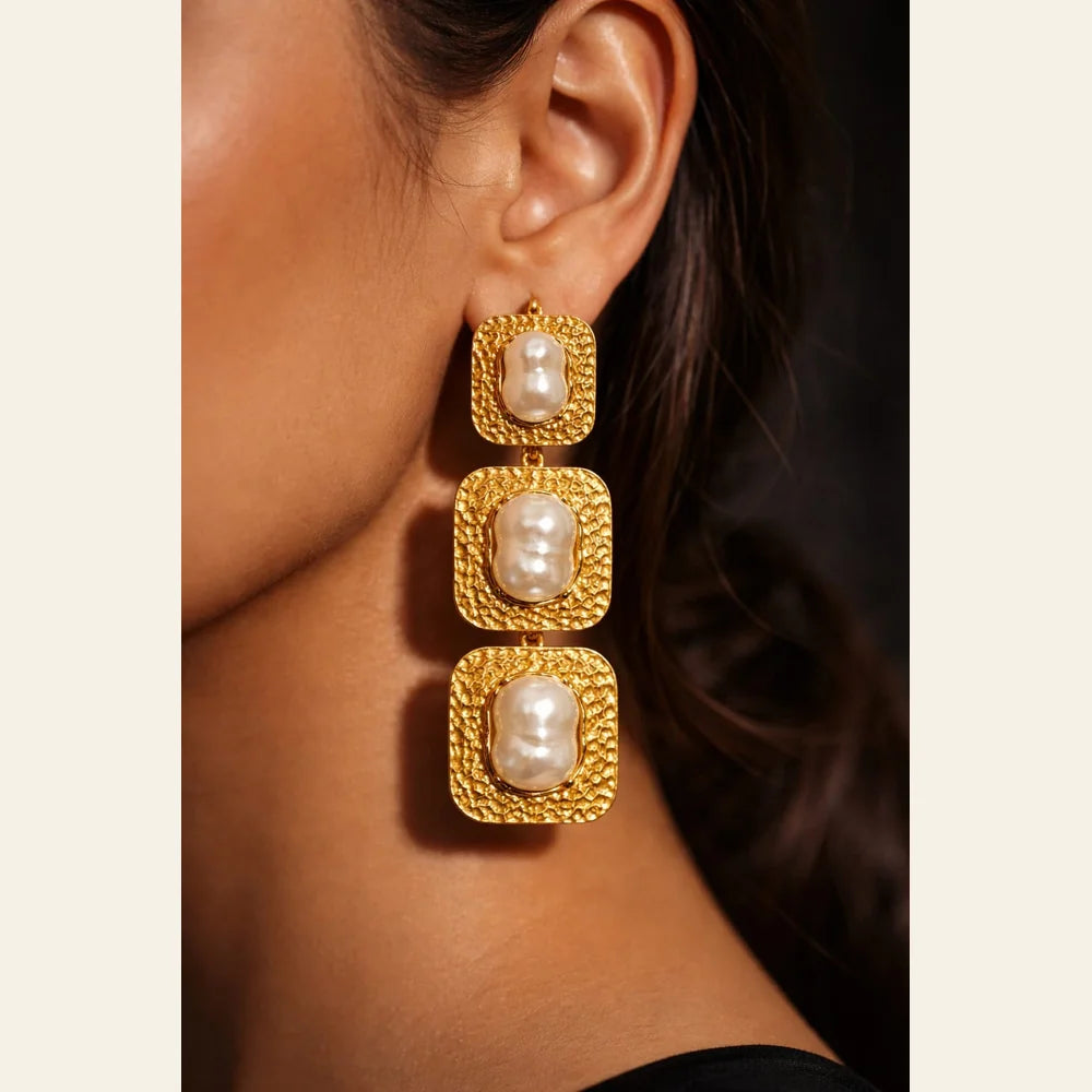 Premium brass one gram gold finished pearl statement earrings for women luxury designer imitation jewellery for wedding and party wear by ZHome