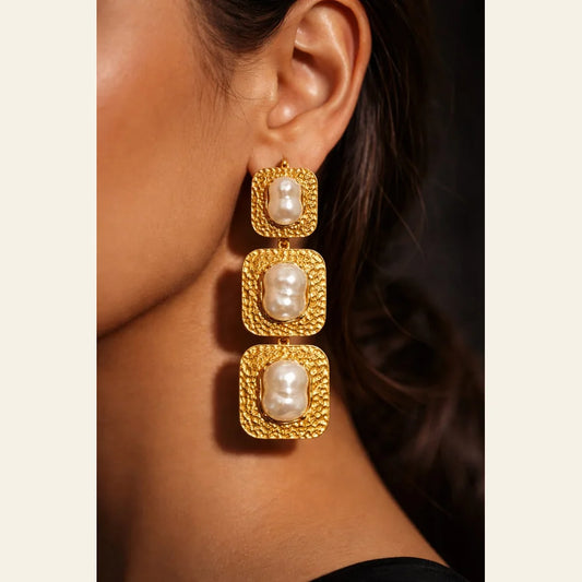 Premium brass one gram gold finished pearl statement earrings for women luxury designer imitation jewellery for wedding and party wear by ZHome