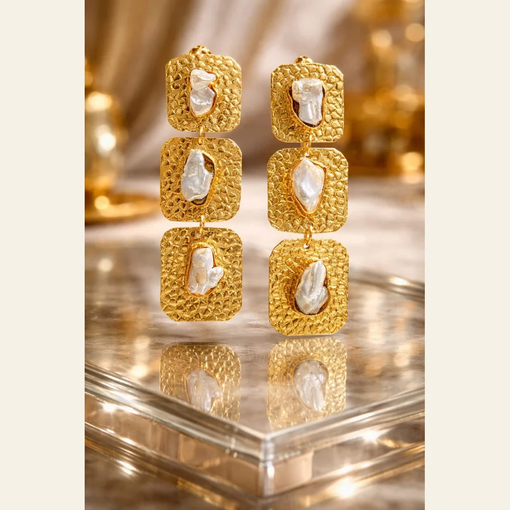 Premium brass one gram gold finished pearl statement earrings for women luxury designer imitation jewellery for wedding and party wear by ZHome