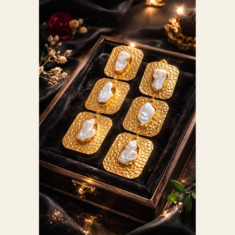 Premium brass one gram gold finished pearl statement earrings for women luxury designer imitation jewellery for wedding and party wear by ZHome