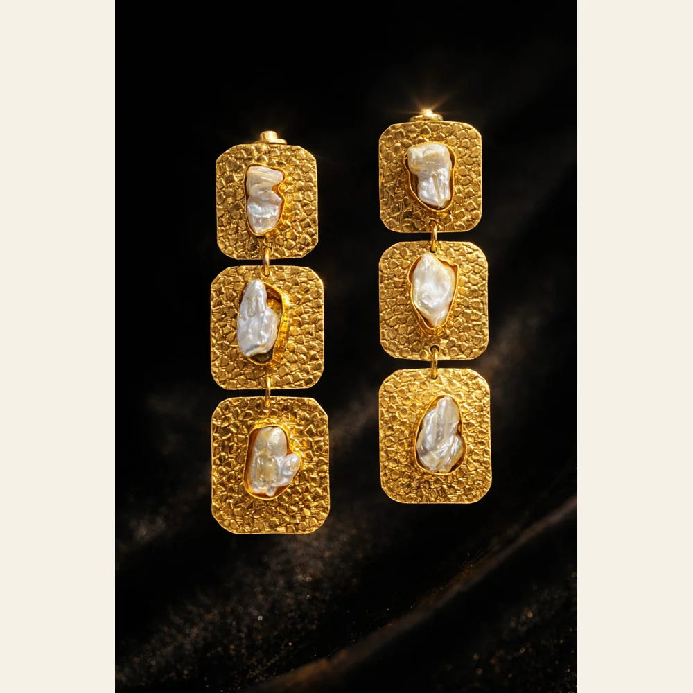 Premium brass one gram gold finished pearl statement earrings for women luxury designer imitation jewellery for wedding and party wear by ZHome