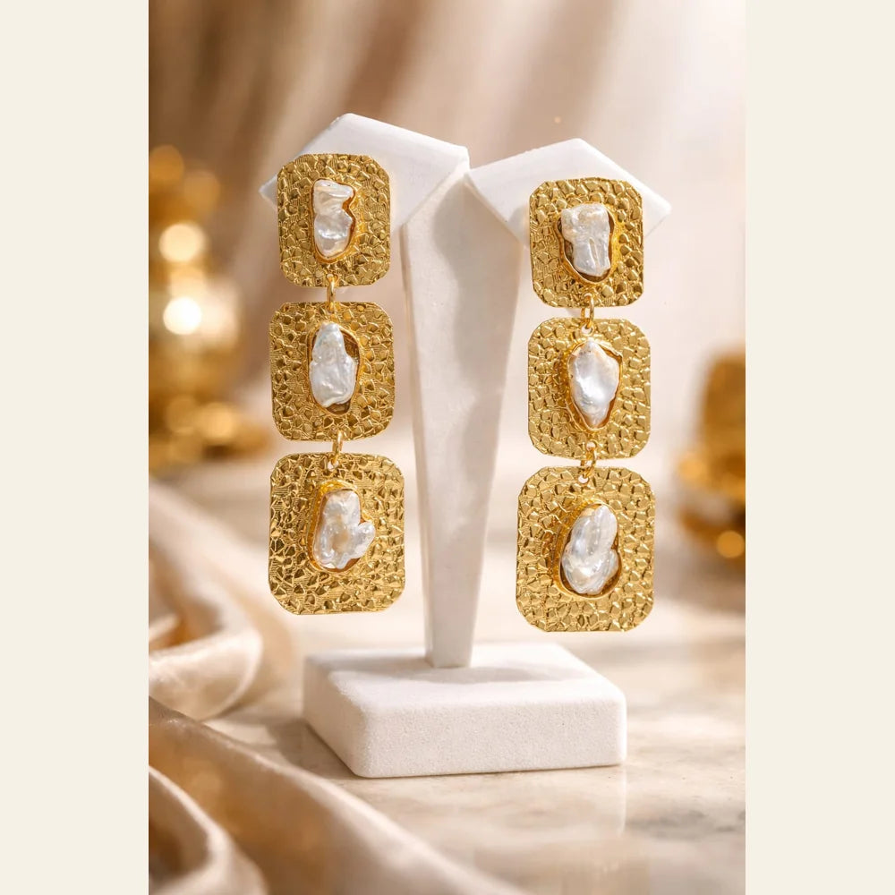 Premium brass one gram gold finished pearl statement earrings for women luxury designer imitation jewellery for wedding and party wear by ZHome