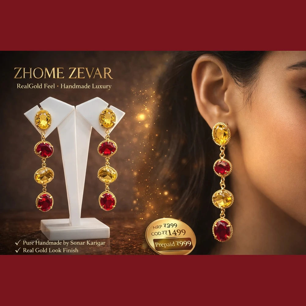 Premium brass one gram gold finish pearl statement earrings for women gold look designer imitation jewellery for wedding, party wear, festive and traditional collection by ZHome India