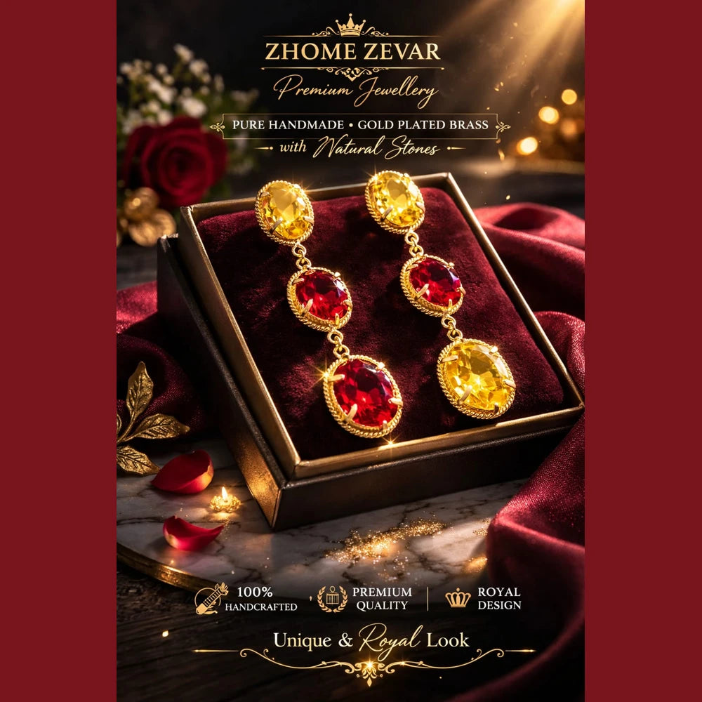 Premium brass one gram gold finish pearl statement earrings for women gold look designer imitation jewellery for wedding, party wear, festive and traditional collection by ZHome India