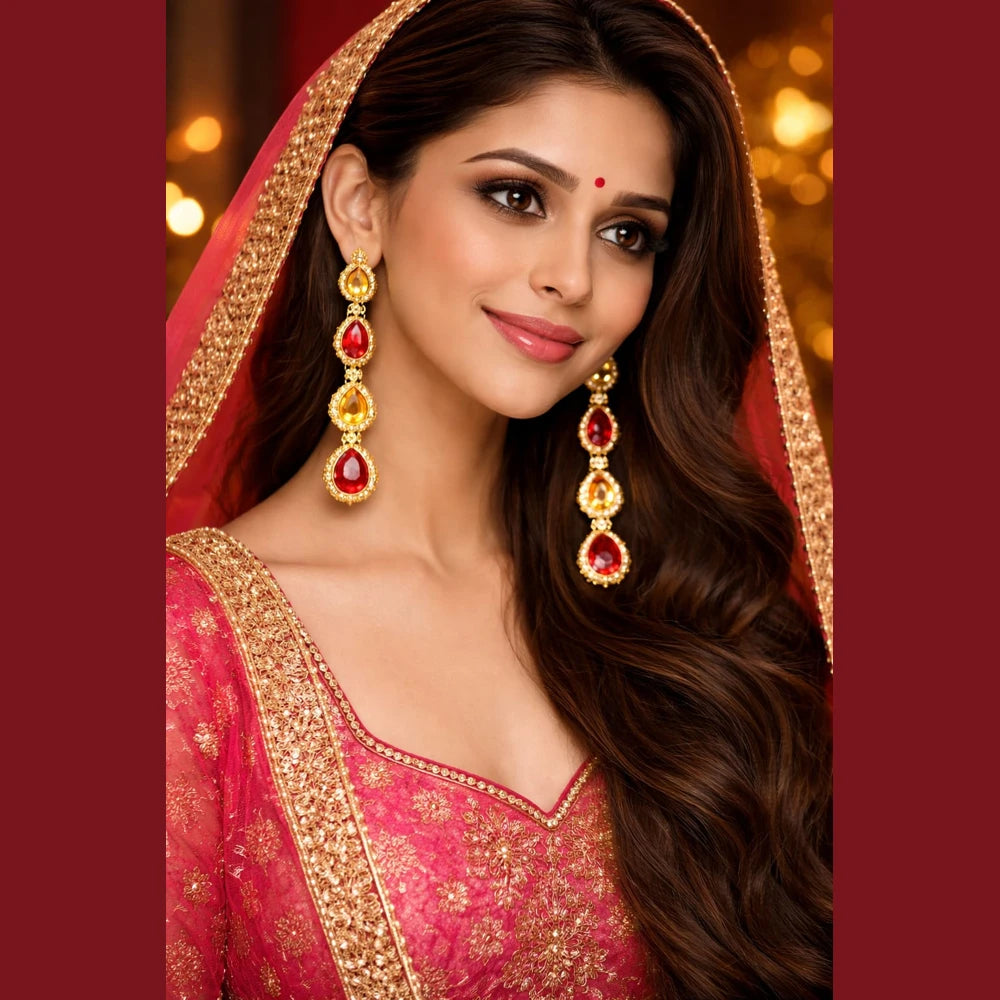 Premium brass one gram gold finish pearl statement earrings for women gold look designer imitation jewellery for wedding, party wear, festive and traditional collection by ZHome India