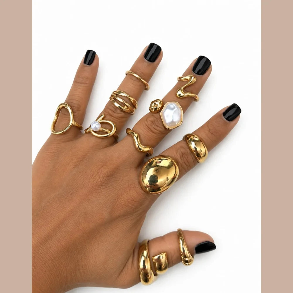 ZHome 11 Rings Combo for Women | Anti Tarnish Gold Plated Free Size Rings Set