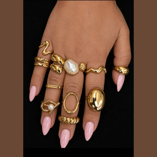 ZHome 11 Rings Combo for Women | Anti Tarnish Gold Plated Free Size Rings Set
