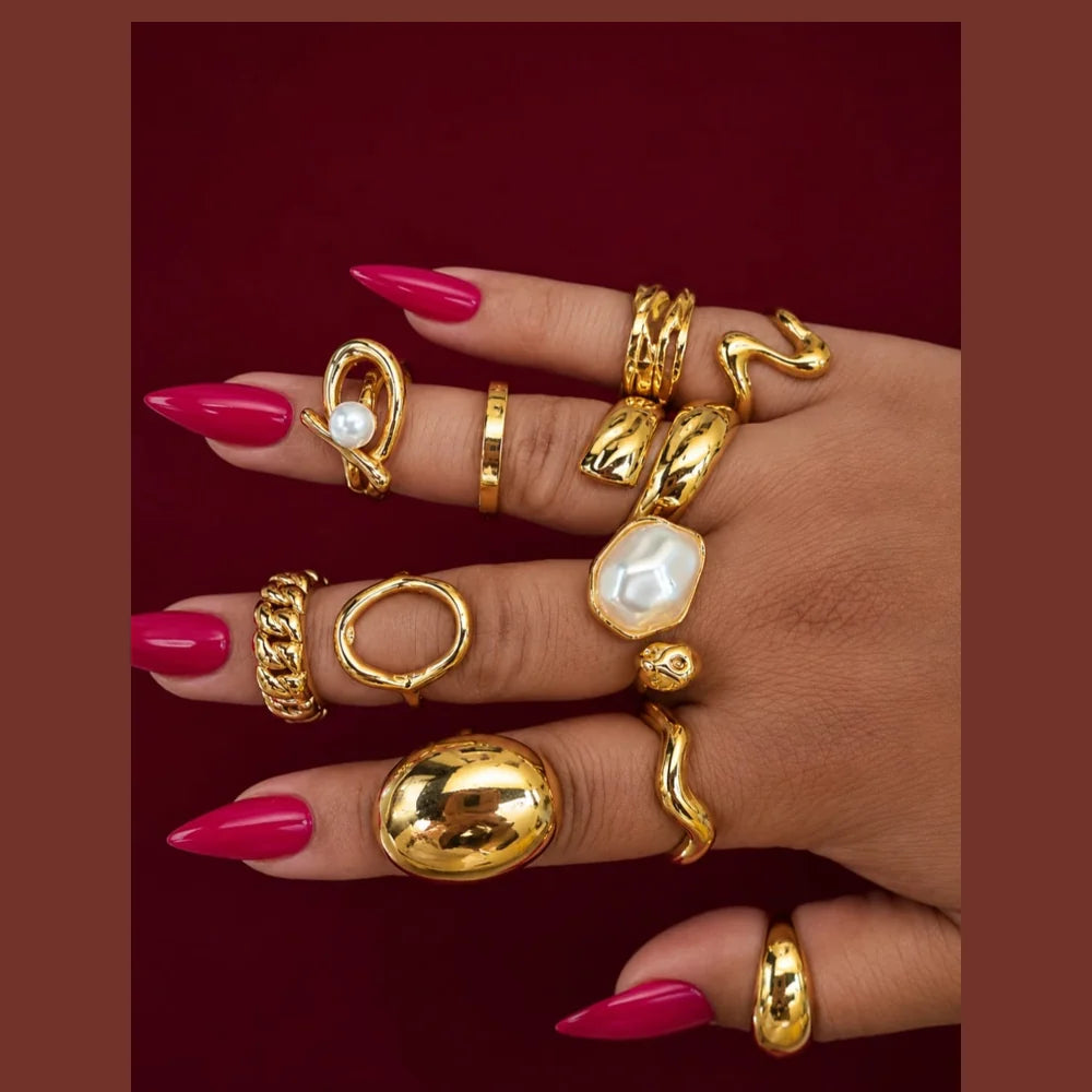 ZHome 11 Rings Combo for Women | Anti Tarnish Gold Plated Free Size Rings Set