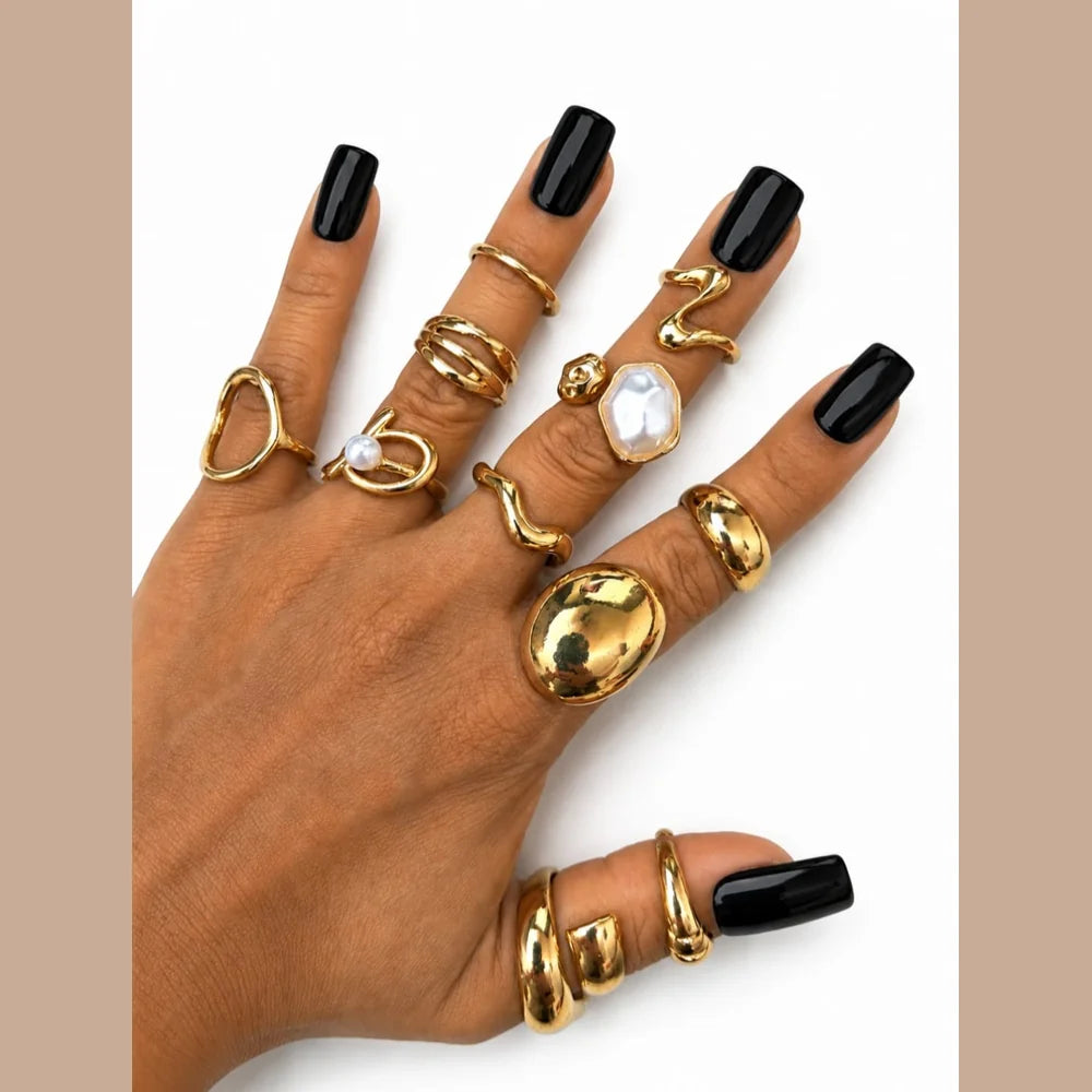 ZHome 11 Rings Combo for Women | Anti Tarnish Gold Plated Free Size Rings Set
