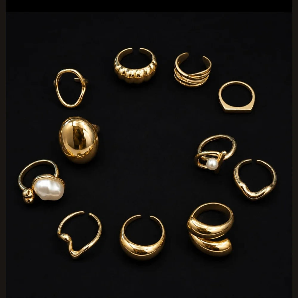 ZHome 11 Rings Combo for Women | Anti Tarnish Gold Plated Free Size Rings Set