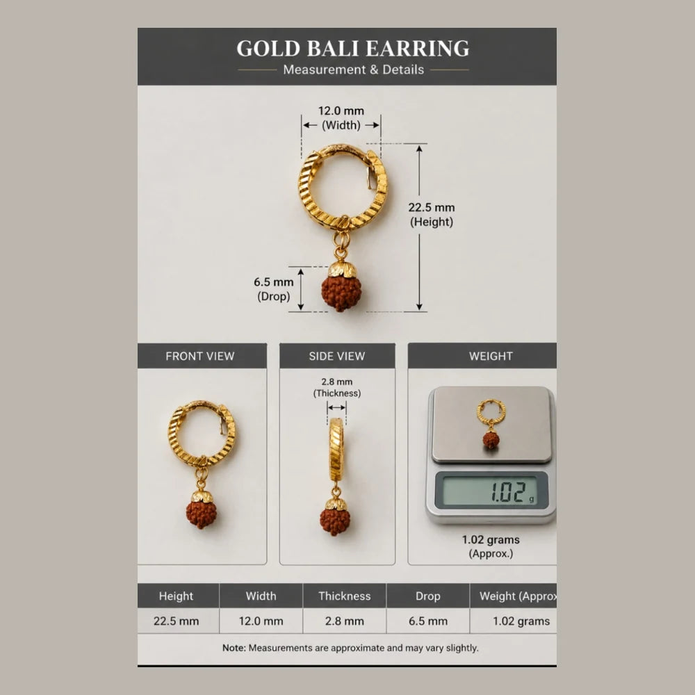 Rudraksha Gold Plated Bali Earrings for Men & Women | Spiritual Hoop Earrings