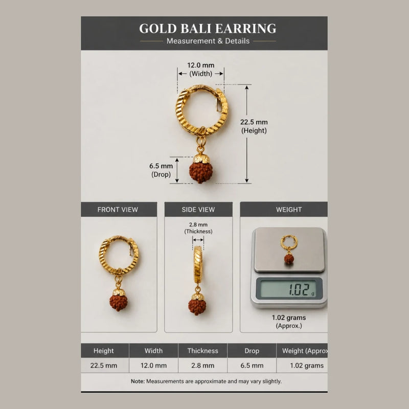 Rudraksha Gold Plated Bali Earrings for Men & Women | Spiritual Hoop Earrings
