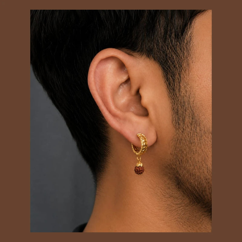 Rudraksha Gold Plated Bali Earrings for Men & Women | Spiritual Hoop Earrings