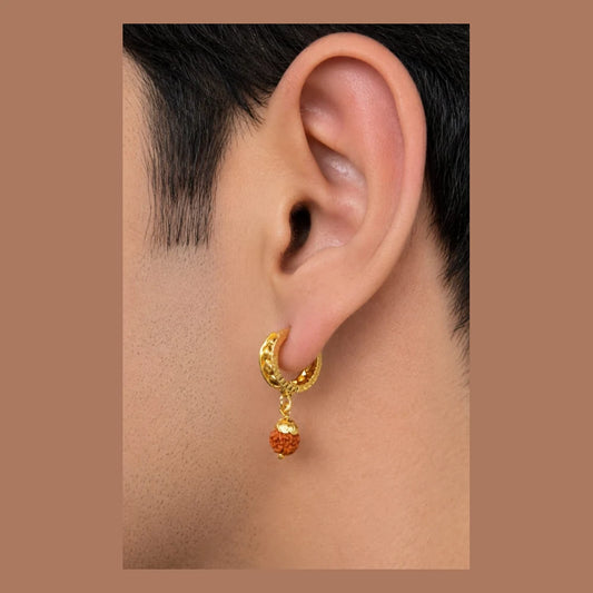 Rudraksha Gold Plated Bali Earrings for Men & Women | Spiritual Hoop Earrings