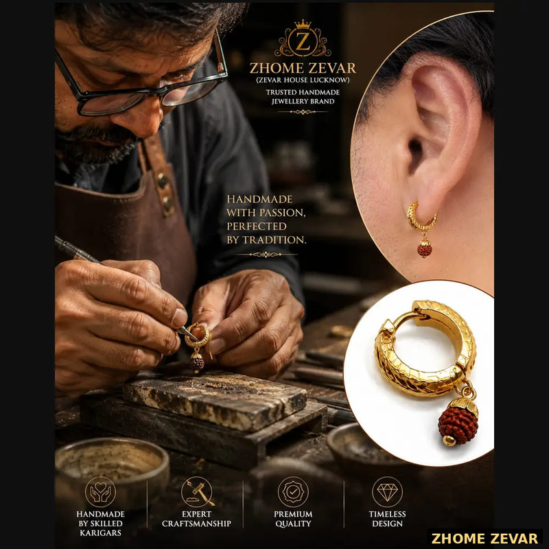 Rudraksha Gold Plated Bali Earrings for Men & Women | Spiritual Hoop Earrings