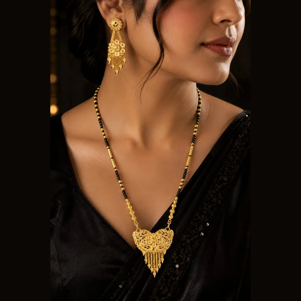 Exclusive Long Gold Plated Mangalsutra with Designer Pendant & Earrings