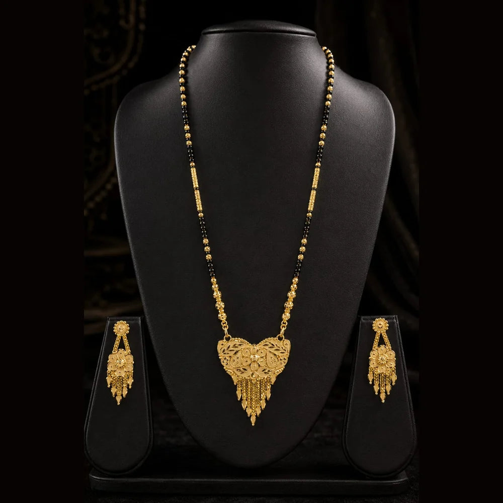 Exclusive Long Gold Plated Mangalsutra with Designer Pendant & Earrings